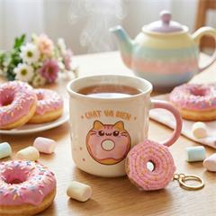 COFFRET MUG ET PORTE CLES DONUTS CHAT VA BIEN M12